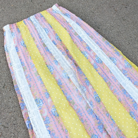 boho vintage PATCHWORK MAXI SKIRT S M (O8) - Picture 6 of 8